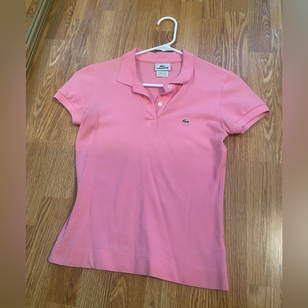 Womens or girls classic Lacoste polo. Pink. Size 34.